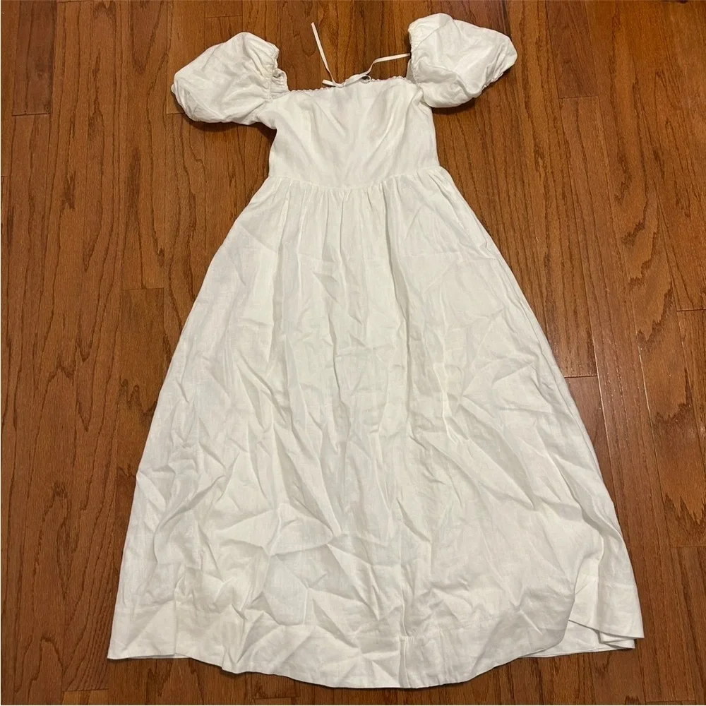 Reformation White Puff-Sleeve Smocked Maxi Dress - Picture 2 of 7